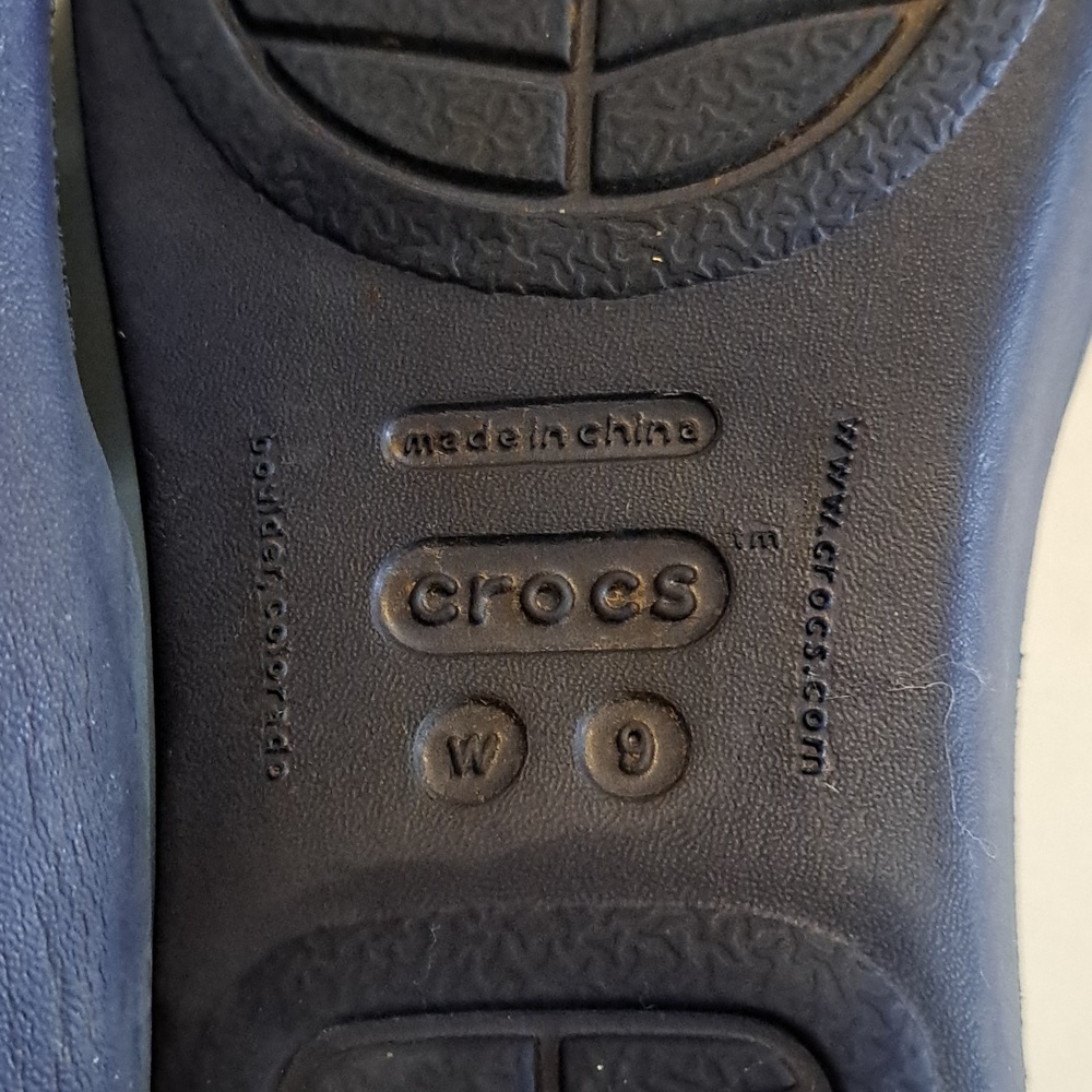 Crocs Rhonda Wedge Sandals Navy Blue Strappy Slide Women's Sz 8/9 - Picture 7 of 8